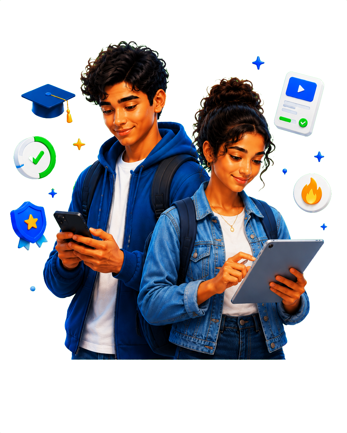 Students learning on a phone and tablet